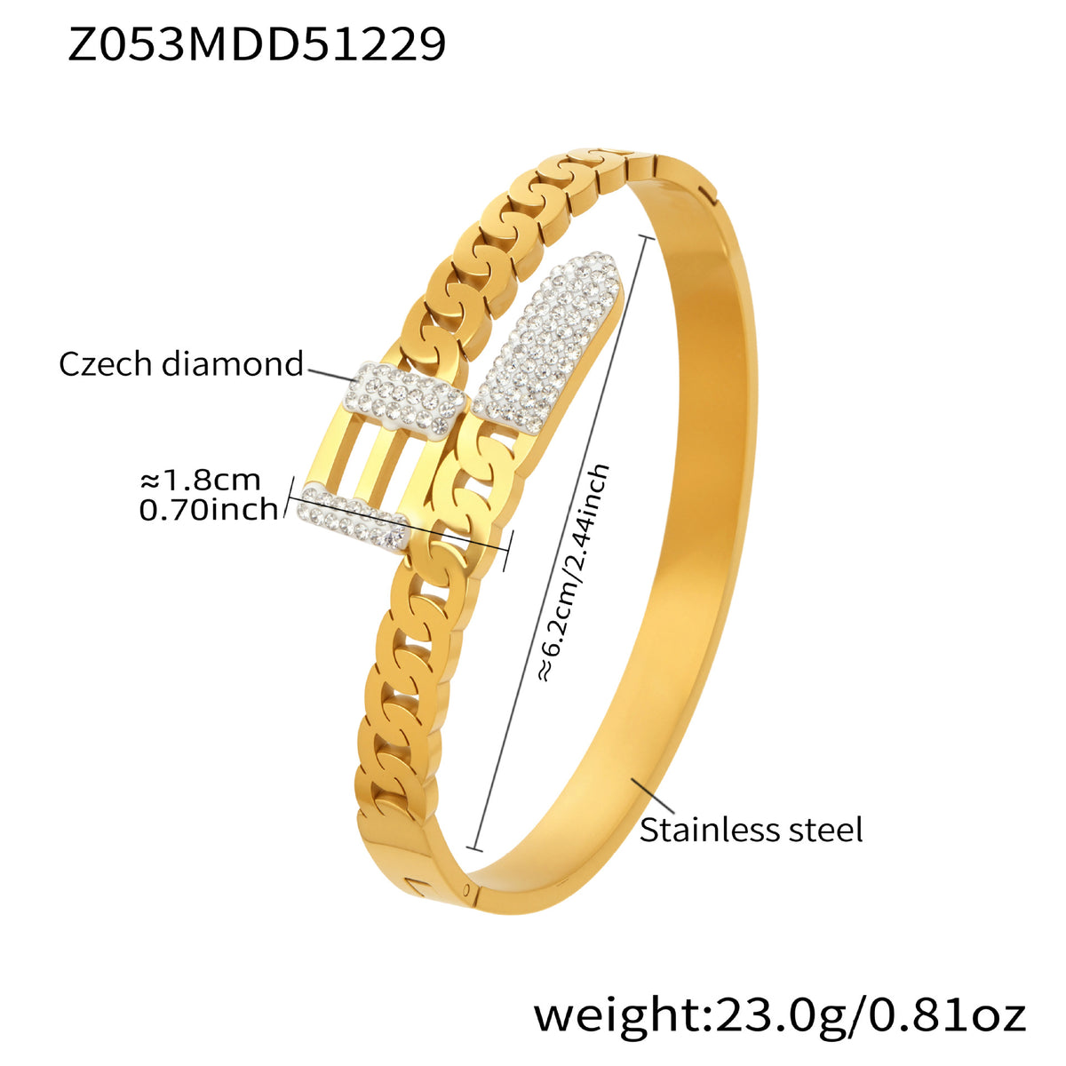 18K Gold-Plated Heart Detail Cuff Bracelet
