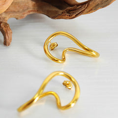 18K Gold-Plated Sculptural Curved Stud Earrings