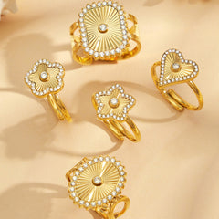 18K Gold-Plated Cubic Zirconia Geometric Open Rings