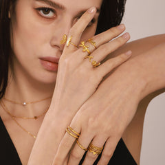 18K Gold-Plated Sculptural Open Ring Designs