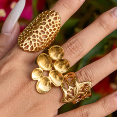 Sculptural Openwork Floral Stainless Steel Ring