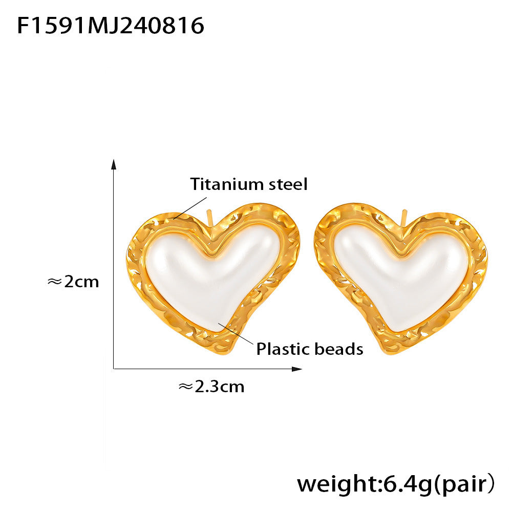 18K Gold-Plated Heart Pearl-Look Stud Earrings