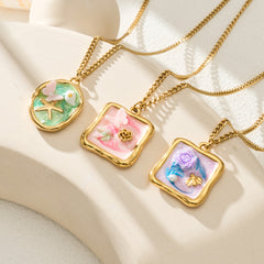 18K Gold-Plated Floral Enamel Pendant Necklace