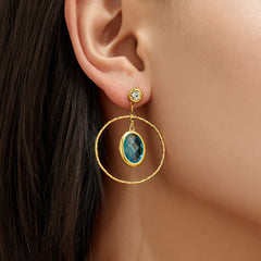 Oval Glass Stone Double-Hoop Drop Earrings