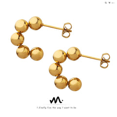 18K Gold-Plated Round Bead Hoop Earrings