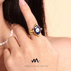 Gold-Tone Blue Eye Open Ring