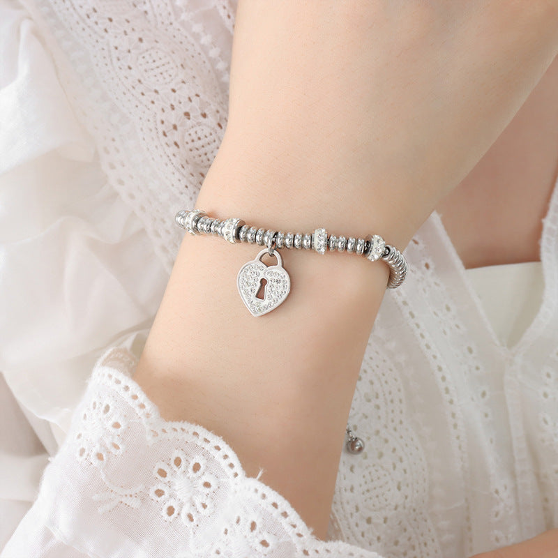 Sparkling Heart Charm Slider Bracelet