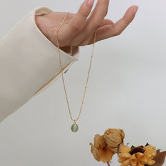 Oval Cat-Eye-Look Pendant Necklace
