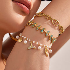 18K Gold-Plated Ocean and Faux Pearl Bracelet Designs