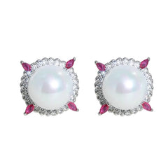 Marielle Vintage-Inspired Pearl Pavé Stud Earrings No. 881403