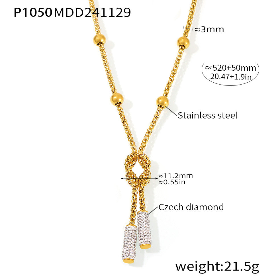 Knotted Bead and Sparkle Long Necklace