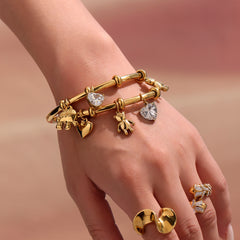 18K Gold-Plated Charm Bangle and Ring Designs