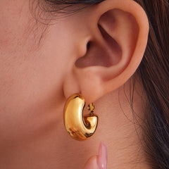 18K Gold-Plated Hollow Rounded C-Hoop Earrings