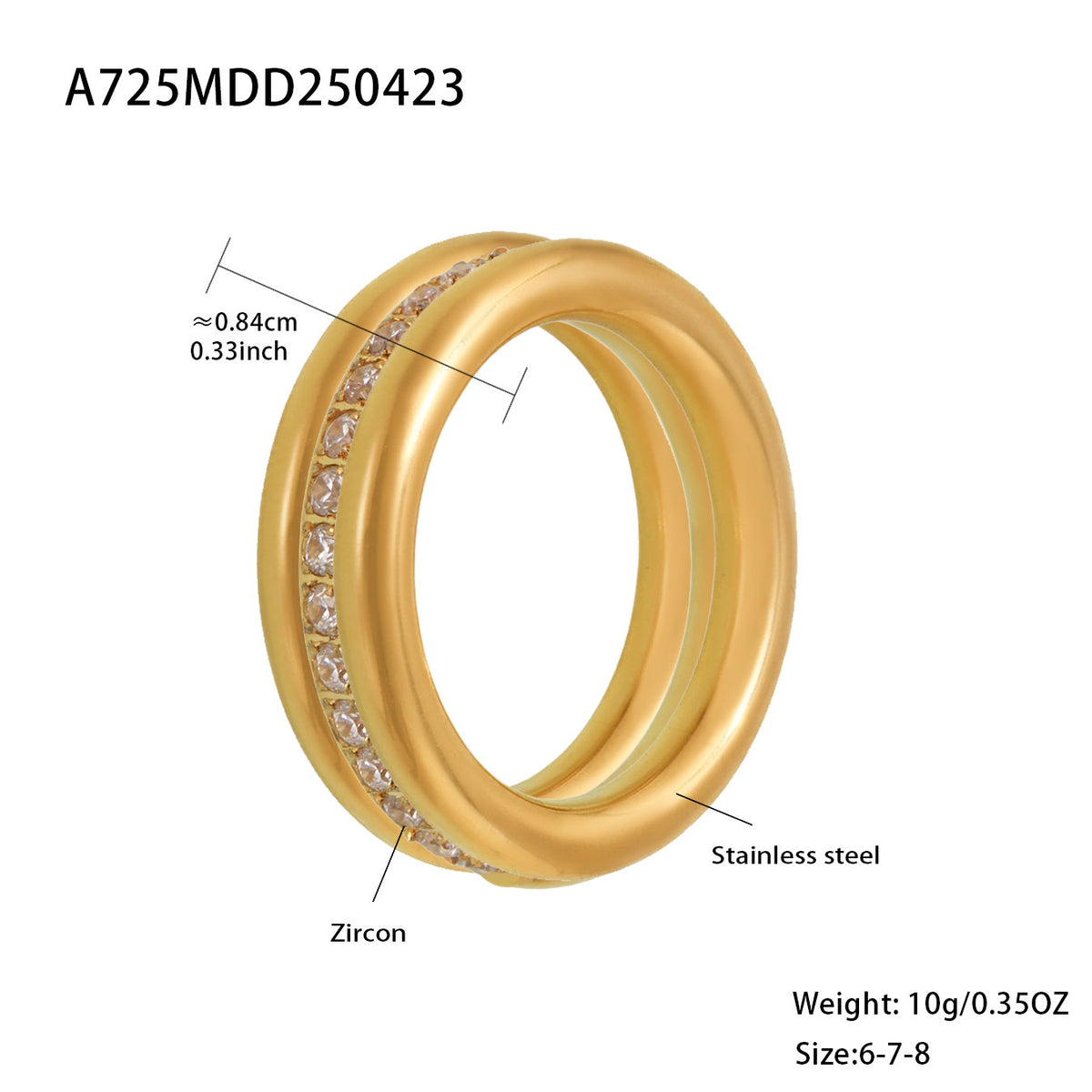 18K Gold-Plated Triple-Line Cubic Zirconia Ring