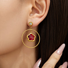 Czech Glass Flower Charm Hoop Earrings