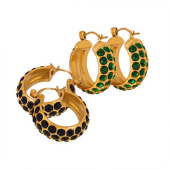 Colored Stone-Accent C-Hoop Earrings