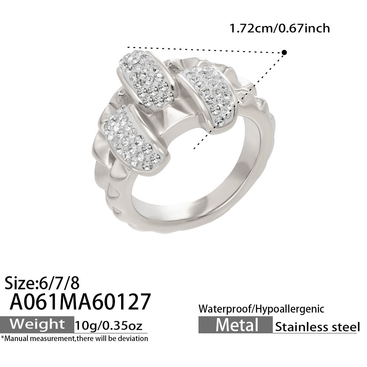 18K Gold-Plated Double-Band Rhinestone Ring