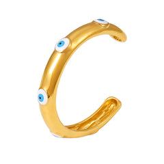 18K Gold-Plated Enamel Evil Eye Open Cuff
