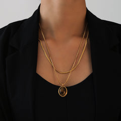 Tiger-Eye & Black Agate Oval Pendant Necklace