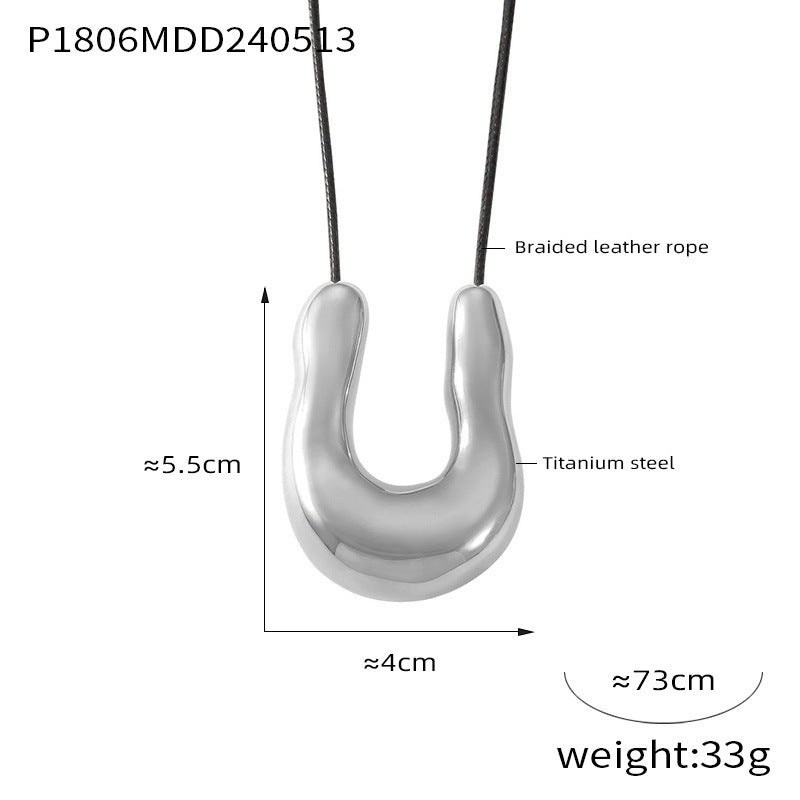 Sculptural U-Pendant Cord Necklace
