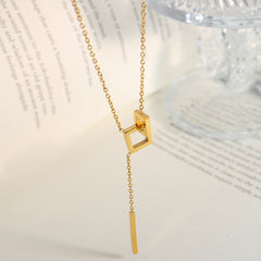 Geometric Bar & Open-Square Lariat Necklace