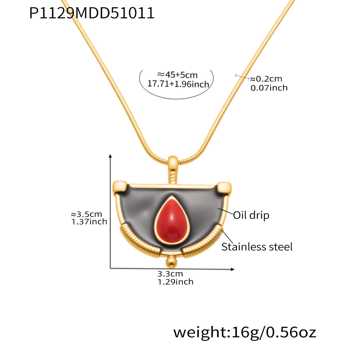 18K Gold-Plated Enamel Fan Pendant Necklace