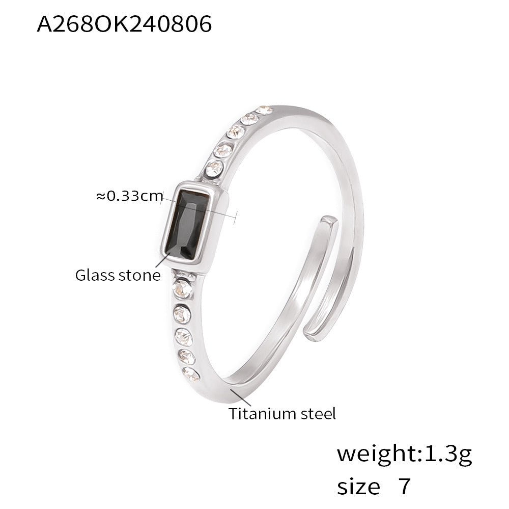 18K Gold-Plated Square Glass Open Ring