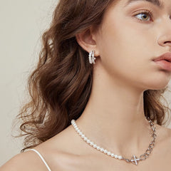 Nicolette Dainty Pearl Pavé Stud Earrings
