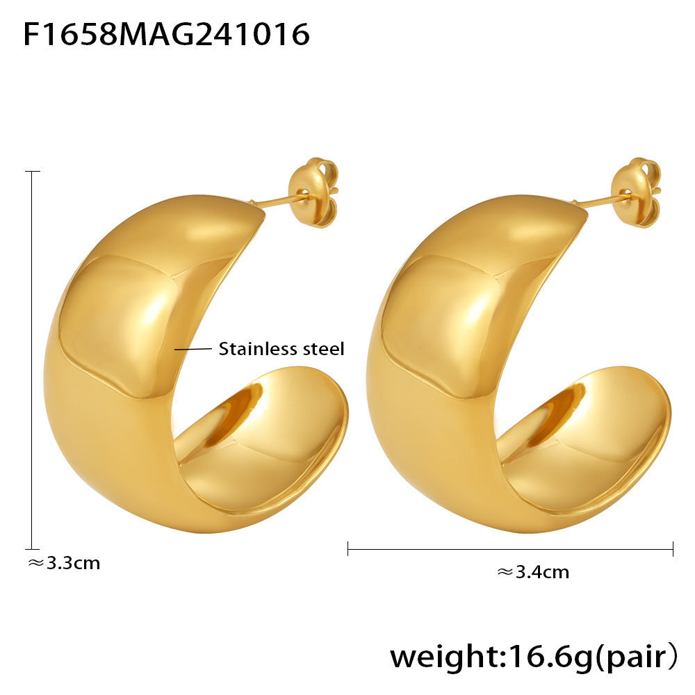 Sculptural Broad C-Hoop Earrings