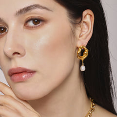 18K Gold-Plated Organic Hoop Freshwater Pearl Earrings