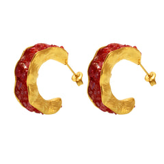 Colorful Crystal-Accent Textured Open Hoop Earrings