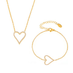 Cubic Zirconia Heart Necklace Bracelet or Flat Chain
