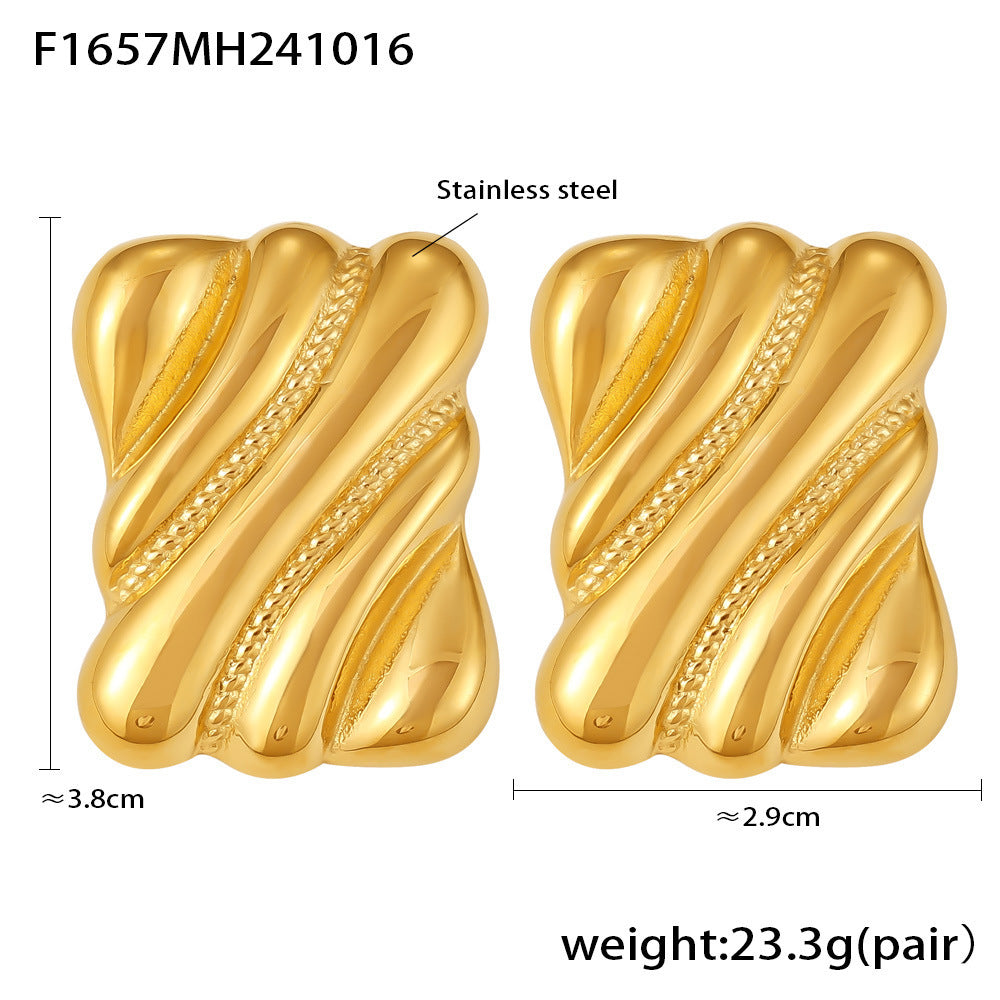 Sculptural Ripple Rectangle Stud Earrings