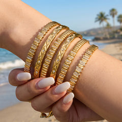 18K Gold-Plated Geometric Textured Bangle Designs