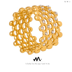 18K Gold-Plated Openwork Rhinestone Band Ring
