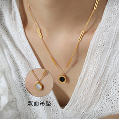 Mother-of-Pearl and Black Disc Paperclip Necklace