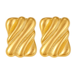 Sculptural Ripple Rectangle Stud Earrings