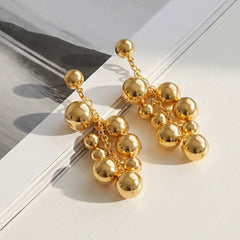 18K Gold-Plated Polished Ball Cluster Drop Earrings