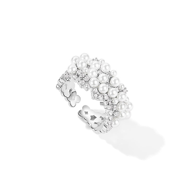 Camille Vintage-Inspired Pearl Pavé Adjustable Ring