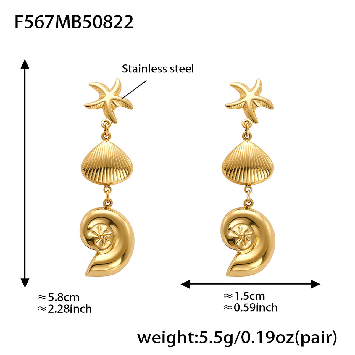Ocean Starfish and Shell Drop Earrings