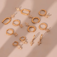 Cubic Zirconia Cross Charm Hoop Earrings