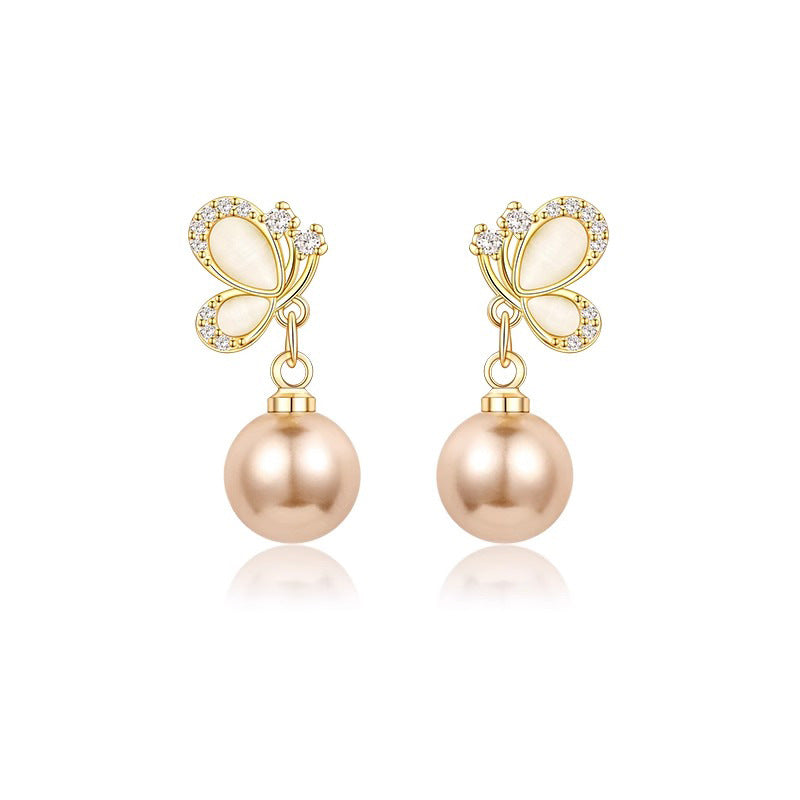 Camille Vintage-Inspired Pearl Butterfly Stud Earrings