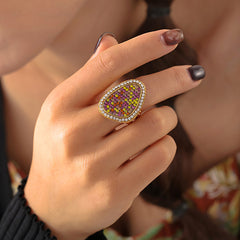 18K Gold-Plated Multicolor Teardrop Statement Ring