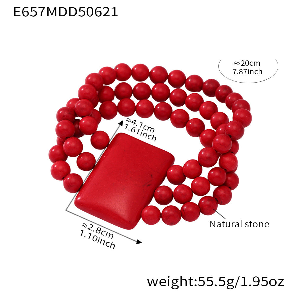 Carved Natural Stone Beaded Bracelet