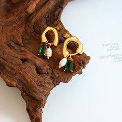 Freshwater Pearl & Green Accent Drop Earrings
