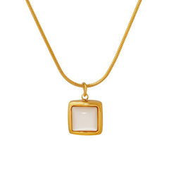 White Shell Square Pendant Snake Chain Necklace