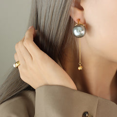 Pearl-Look Chain Tassel Stud Earrings