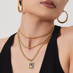 18K Gold-Plated Layered Enamel Tag Necklace