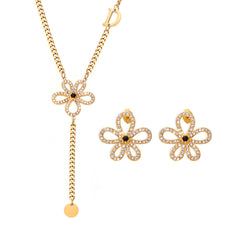 18K Gold-Plated Floral Cubic Zirconia Necklace or Earrings