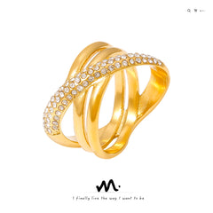 18K Gold-Plated Sparkling Crossover Ring